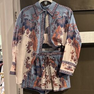 Elegant Blue and Brown Floral Women's Shorts